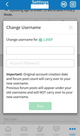 change robux username