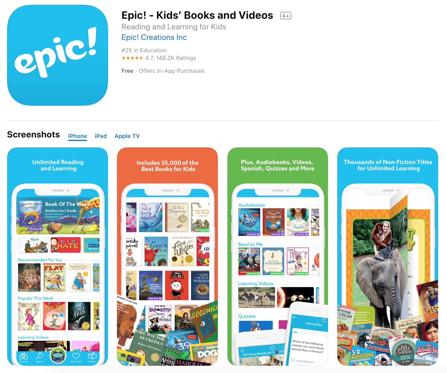 epic reading app for kids